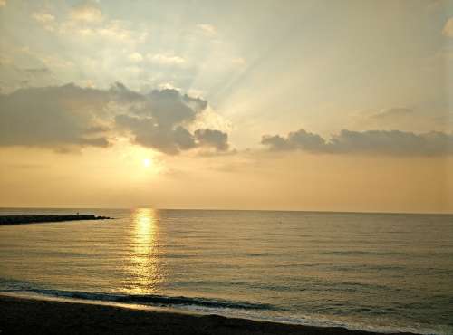 Sunrise Beach Morning Sea Sky Mediterranean Water