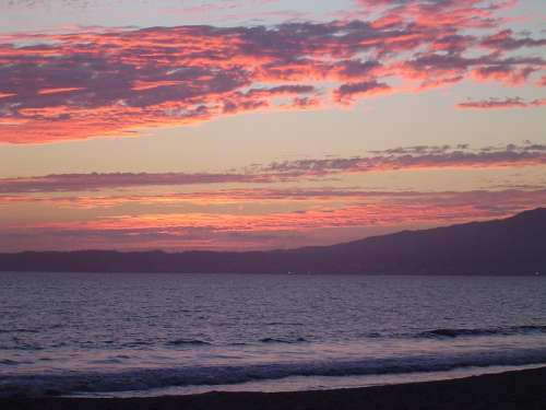 Sunset Setting Sun Mexico Ocean Clouds Sea Sky