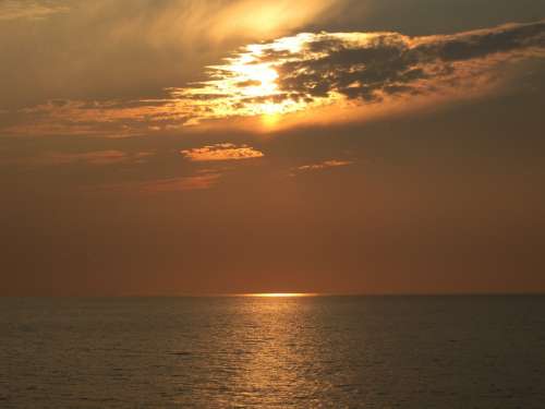Sunset Clouds Sun Sea Water Light Ocean Sky
