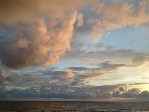 Sunset Sea Clouds Beach Evening Sky