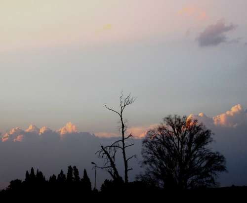 Sunset Pink Sky Clouds Ridge Of Light Highlighted