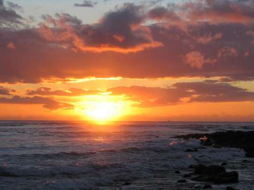 Sunset Water Ocean Clouds Sun Sea