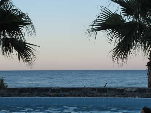 Sunset Beach Sea Palm Trees Crete