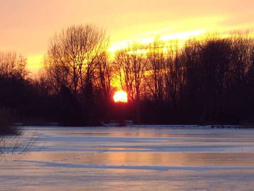 Sunset Landscape Natural Ice Pastime Nature