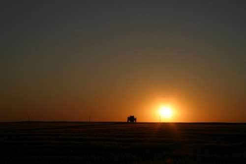 Sunset Sun France Beauce Tractor Horizon Orange