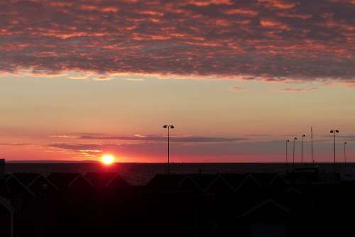Sunset Backlighting Red Sky Sea Abendstimmung