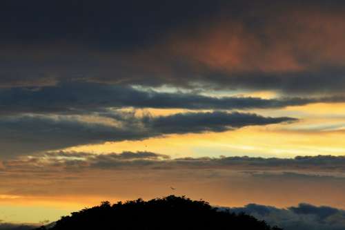 Sunset Clouds Streaks Dark Blue Gold Orange