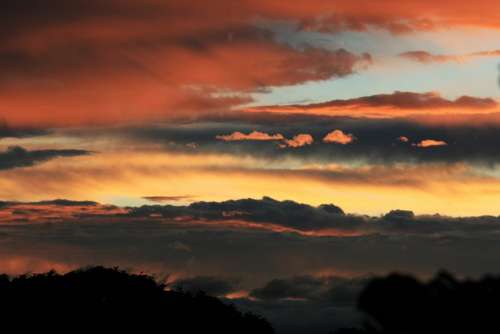 Sunset Clouds Streaks Dark Blue Gold Orange