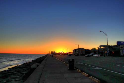 Sunset Shore Sea Ocean Town Colors Dusk Road