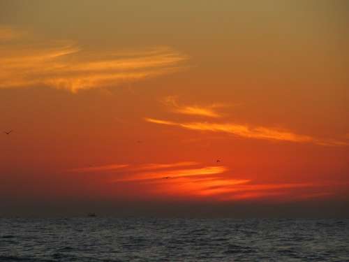 Sunset Sea Afterglow Ocean Mood