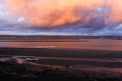 Sunset Sea Landscape Boat England Devon Seaside