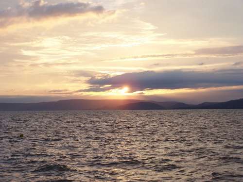 Sunset Lake Balaton Water Colors Light
