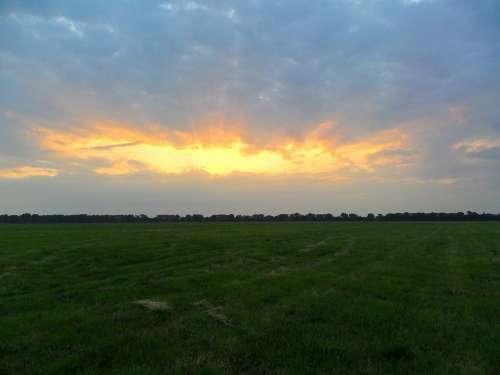 Sunset Evening Sky Afterglow Field Meadow Arable