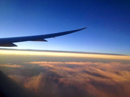 Sunset Plane Flight Travel Transportation Sky