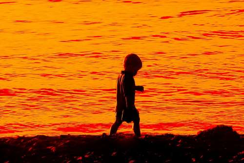 Sunset Sea Baltic Sea Child Beach Atmospheric