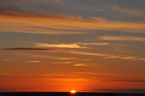 Sunset Sky Clouds The Sun Sea Heat Summer Orange