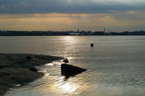 Sunset Landscapes Sky Sea Bay Urban Water Clouds