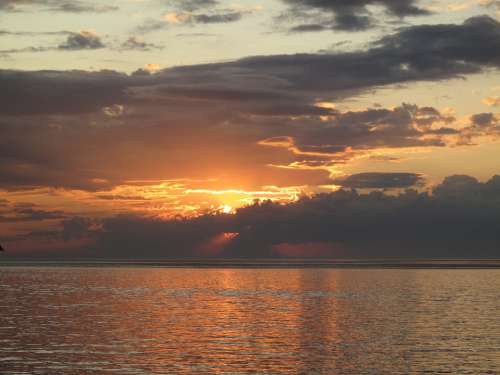 Sunset Water Clouds Sea Ocean Sun Glow
