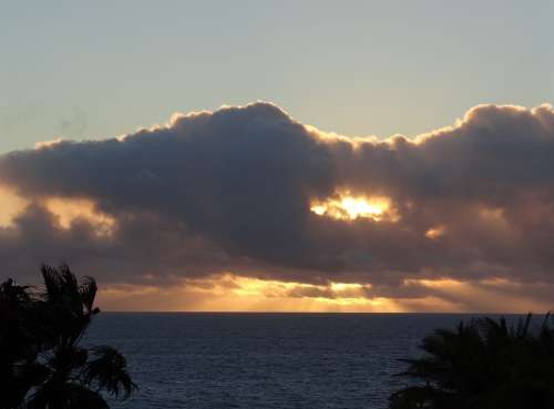 Sunset Sea Dusk Afterglow Wolkenverdeckt
