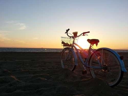 Sunset Beach Bike Ride Nature Landscape Sun