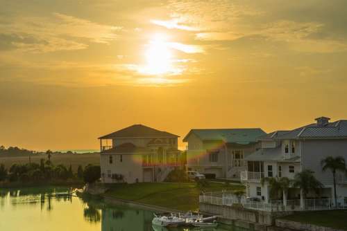 Sunset Florida Canal Rainbow Architecture Water
