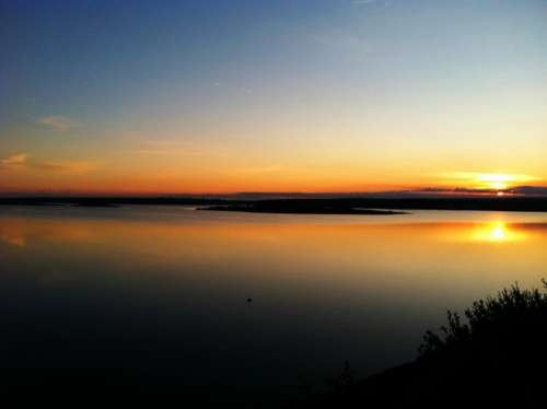 Sunset Lake Reflection Landscape Beautiful Water