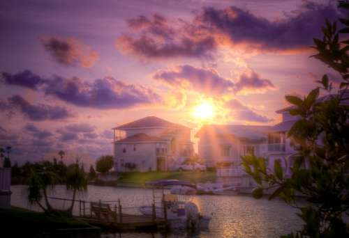 Sunset Florida Beach Canal Water Travel Sky