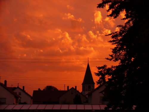 Sunset Red Sky Clouds Orange Mood Evening