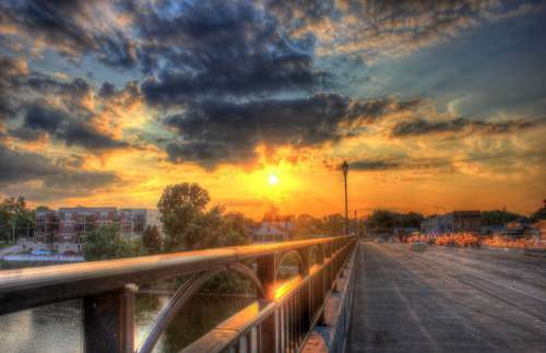 Sunset Dusk Road Landscape Town Sky Clouds