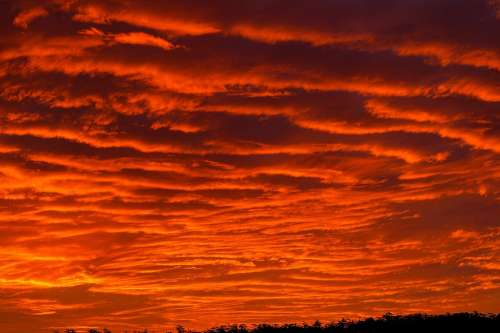 Sunset Sky Red Orange Grey Clouds Firey Horizon