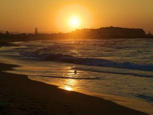 Sunset Crete Rhytemon Sea Holidays Holiday Summer