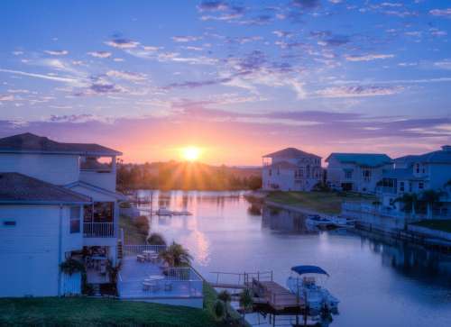 Sunset Canal Florida Architecture Water Vacation