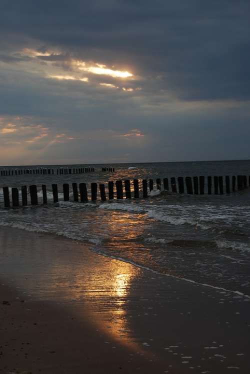 Sunset The Baltic Sea The Coast Wave West Sand