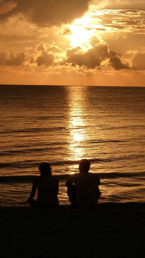 Sunset Silhouette Couple Sun Sky People Nature