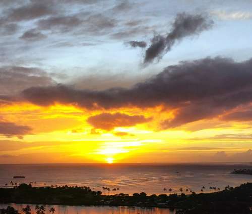Sunset Island Ocean Sky Scenic Landscape Horizon