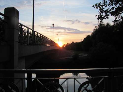 Sunset Limit City River Bridge Lighting Water
