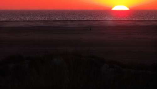 Sunset Sea Alone Lonely Beach Northsea