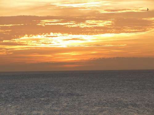 Sunset Horizon Ocher Sea Yellowish Clouds