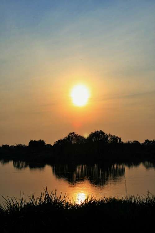 Sunset Over Pond Pond Water Sunset Sun Reflection