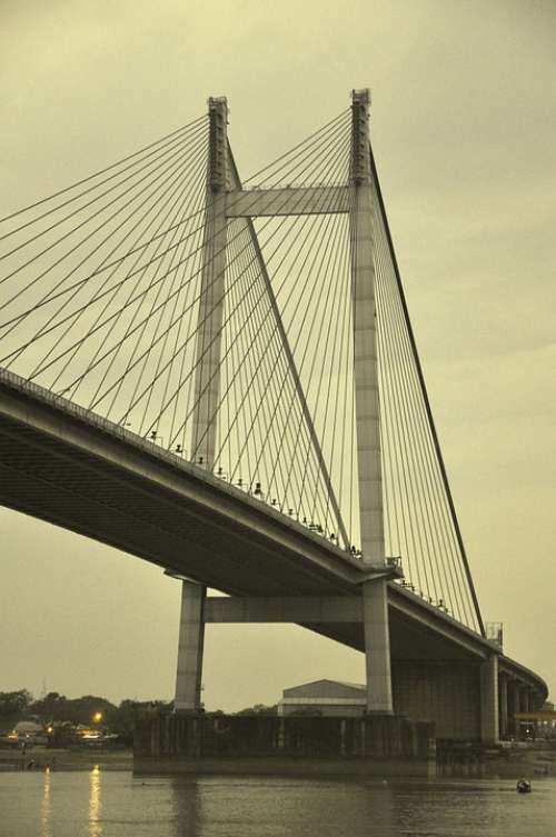 Suspension Bridge Cable Bridge Evening Construction