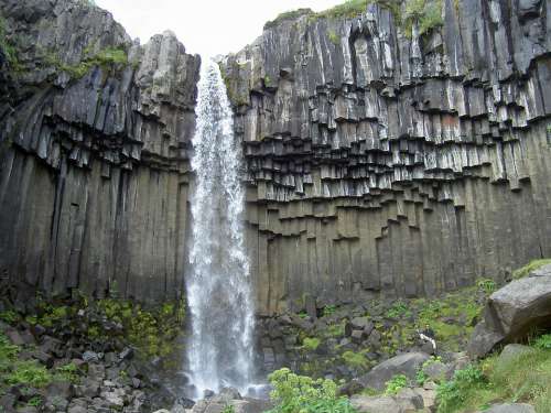 Svartifoss Waterfall Basalt Iceland Formation Rock