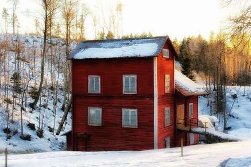 Sweden Scenic Winter Snow Ice House Home Forest