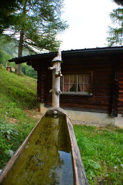Switzerland Alps Chalet Fountain Wooden Houses