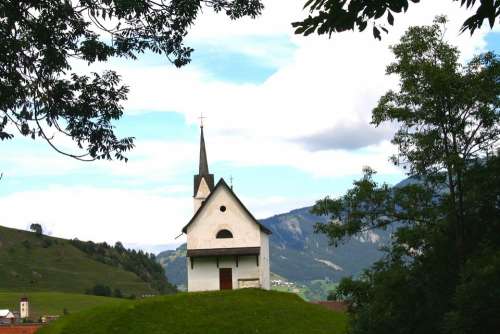 Switzerland Landscape Mountains Sky Clouds Church