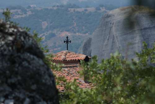 Symbol Mountains Meteora Monastery Greece Cliff