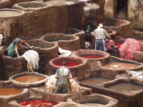 Tannery Leather Tanning Labor Workers Fez Medina
