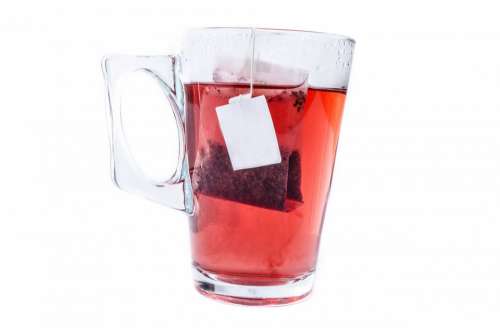 Tea Cup White Teabag Mug Glass Close-Up Isolated