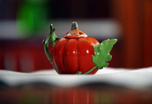 Tea-Pot Tea Pumpkin China Orange Green Kitchen