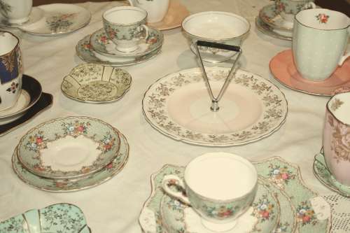 Tea Set Tea Party Teapot Cups Filter Vintage