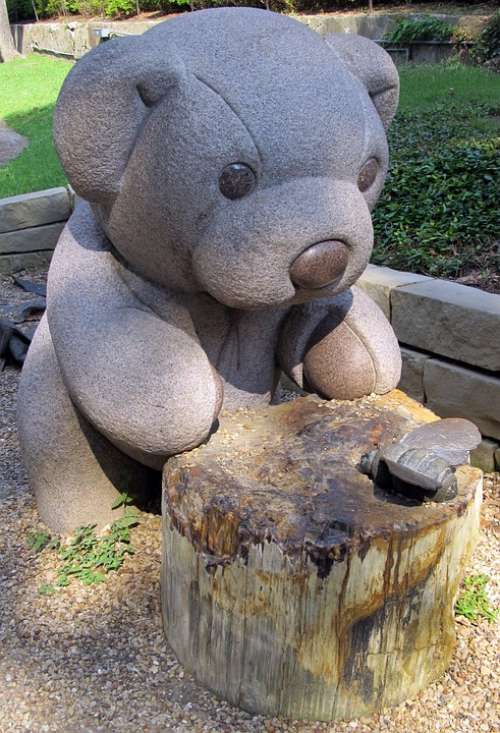 Teddy Bear Sculpture Park Stone Granite Toy Play